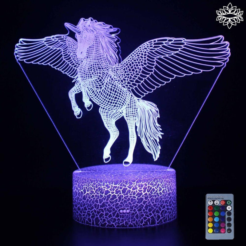 Luminária Unicórnio em LED 3D - 16 Cores RGB com Controle Remoto