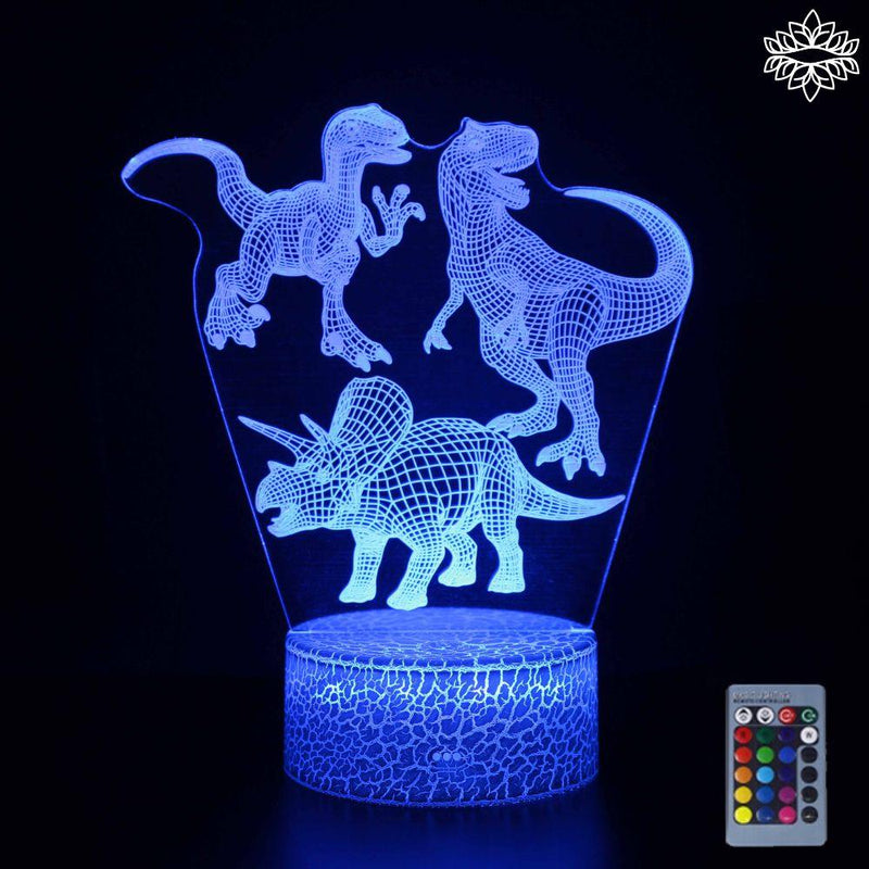 Luminária Dinossauro em LED 3D - 16 Cores RGB com Controle Remoto