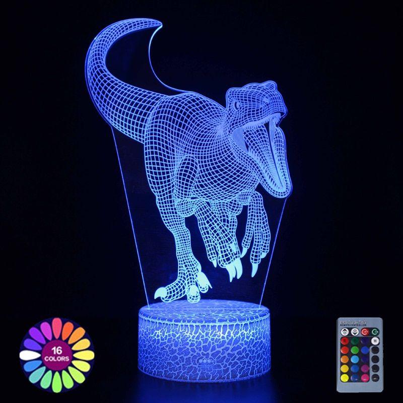 Luminária Dinossauro em LED 3D - 16 Cores RGB com Controle Remoto